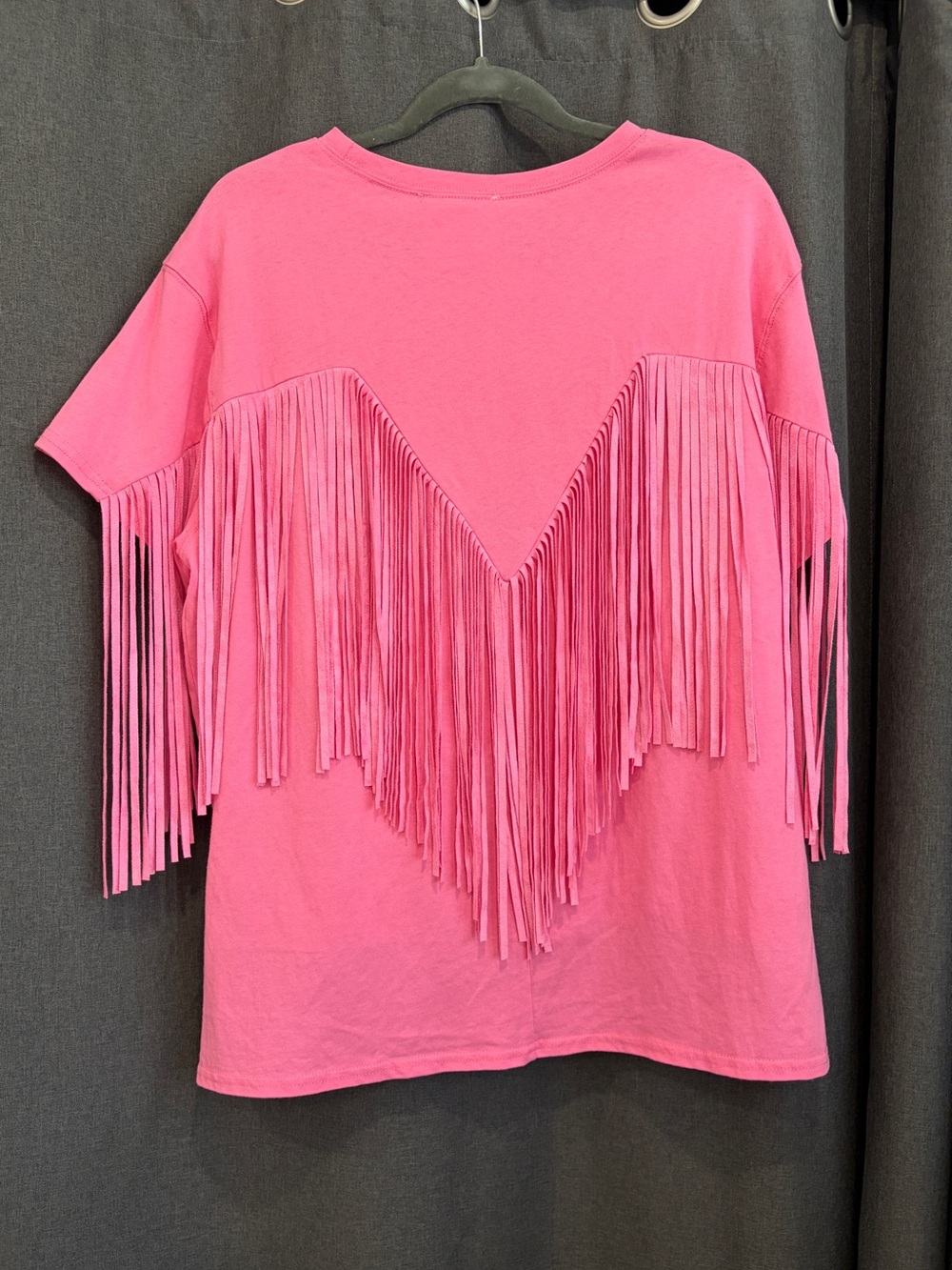 Fantastic Fawn women’s pink short sleeve fringed tshirt 100% cotton